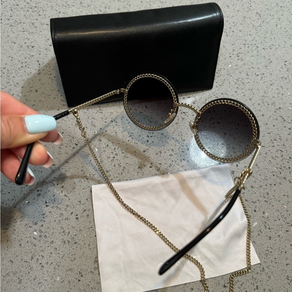 Auth Chanel Round Shape Chain Sunglasses 4245 Black x Champagne Gold - Picture 2 of 5